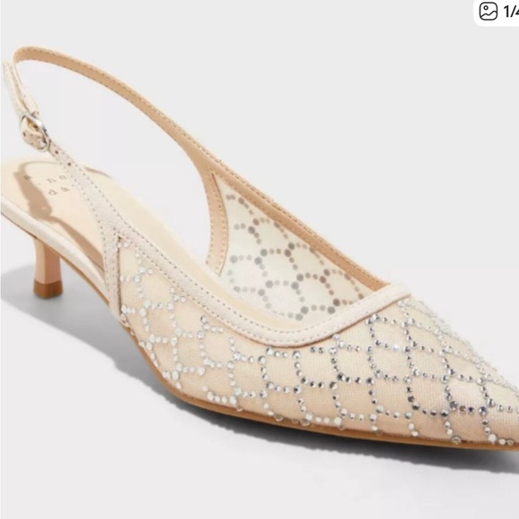 a new day Shoes - A New Day Gigi Embellished Slingback Kitten Heel in Beige Women’s Size 7.5